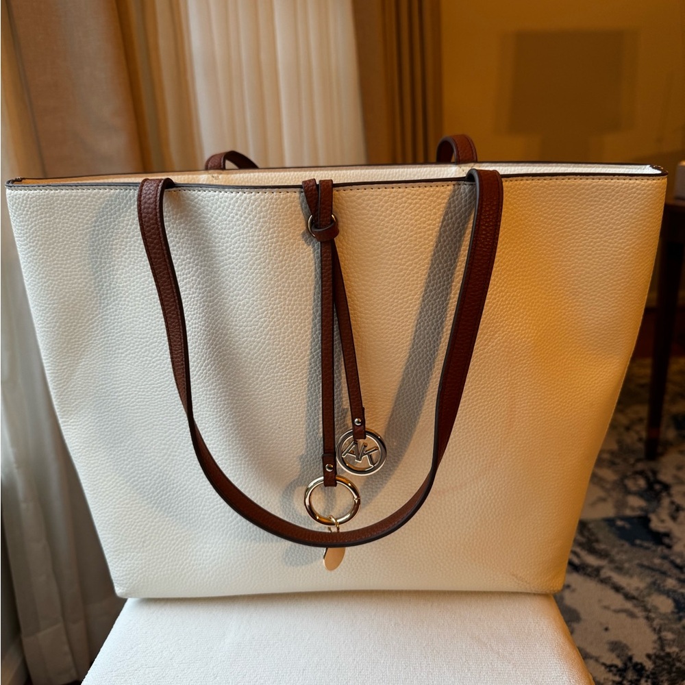 Cream Tote Bag with Brown Accents